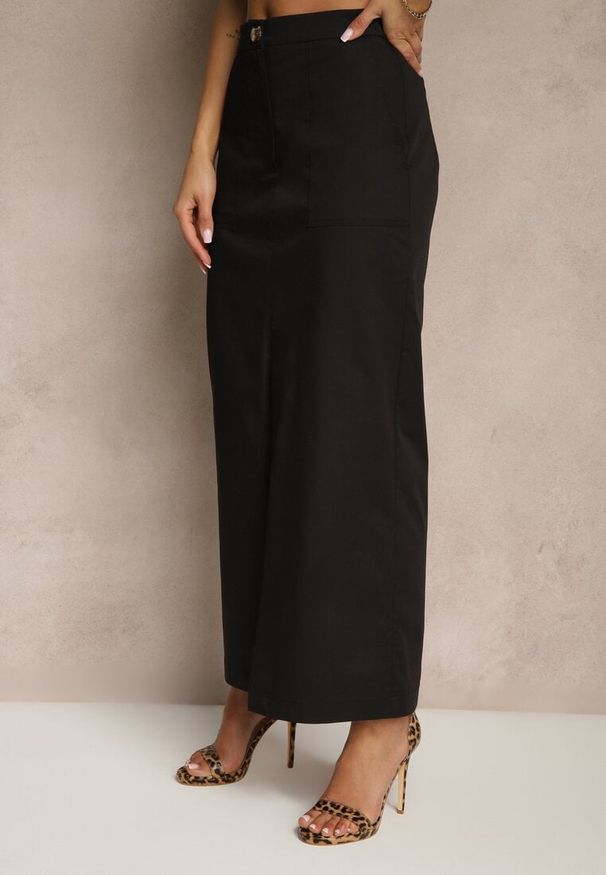 Renee - Czarna Ołówkowa Spódnica z Bawełny High Waist z Rozcięciem z Przodu Aliselle. Okazja: na co dzień, na spotkanie biznesowe, do pracy. Stan: podwyższony. Kolor: czarny. Materiał: bawełna. Styl: biznesowy, klasyczny, elegancki, casual