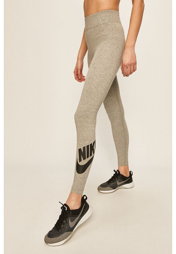 Nike Sportswear - Legginsy. Kolor: szary. Materiał: bawełna, poliester, dzianina, elastan. Wzór: nadruk