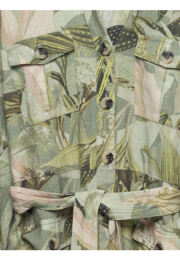 Big-Star - Sukienka damska midi lniana z wiązaniem w pasie zielona Jala 301. Okazja: na co dzień. Kolor: zielony. Materiał: len. Długość rękawa: długi rękaw. Sezon: wiosna, lato. Typ sukienki: proste. Styl: casual, elegancki. Długość: midi