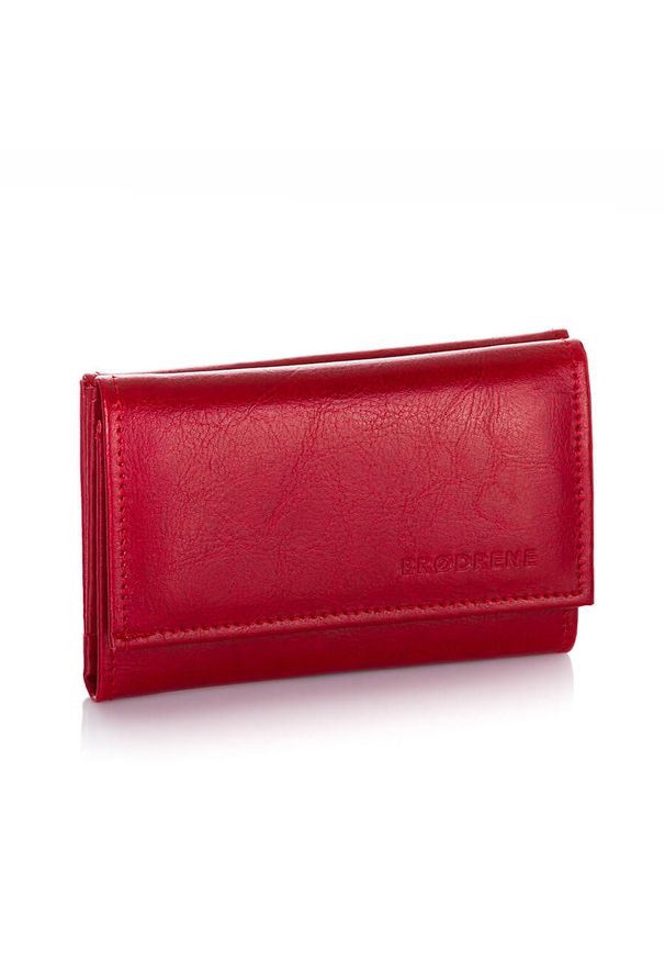 BRODRENE - Skórzany portfel damski Brodrene A-06 czerwony. Kolor: czerwony. Materiał: skóra