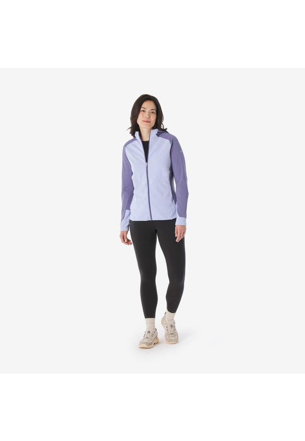 quechua - Polar turystyczny damski Quechua MH500 light zamek. Typ kołnierza: kołnierzyk stójkowy. Kolor: fioletowy. Materiał: polar. Długość rękawa: długi rękaw. Długość: długie. Sport: turystyka piesza
