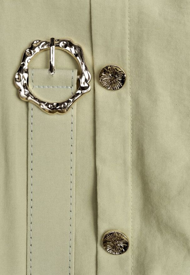 Renee - Zielona Rozkloszowana Spódnica z Kieszonkami i Paskiem z Klamrą Qualea. Okazja: na co dzień. Kolor: zielony. Materiał: wiskoza, materiał, bawełna. Styl: elegancki, casual