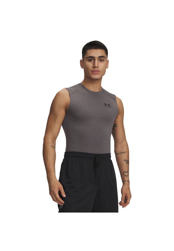 Under Armour - Top męski treningowy UNDER ARMOUR UA HG ARMOUR COMP SL. Kolor: szary. Materiał: materiał, tkanina. Długość rękawa: raglanowy rękaw