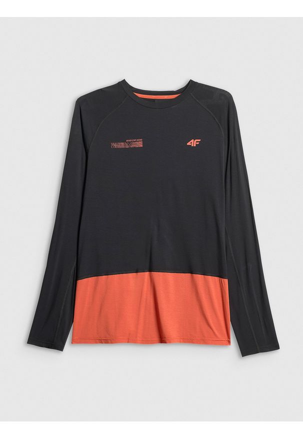 4f - 4F Longsleeve trekkingowy regular męski - czarny L. Kolor: czarny. Materiał: materiał, włókno. Długość rękawa: długi rękaw. Długość: długie. Sport: turystyka piesza