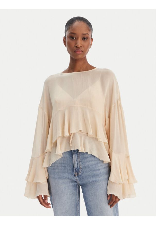 BOSS Bluzka Bleja 50554050 Beżowy Relaxed Fit. Kolor: beżowy. Materiał: wiskoza