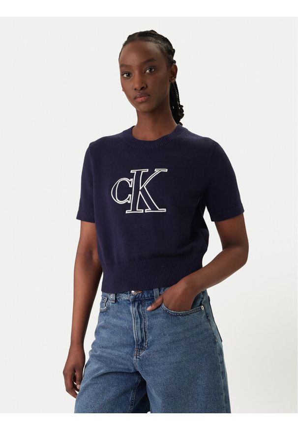 Calvin Klein Jeans Sweter LV047F356G Fioletowy Regular Fit. Kolor: fioletowy. Materiał: bawełna