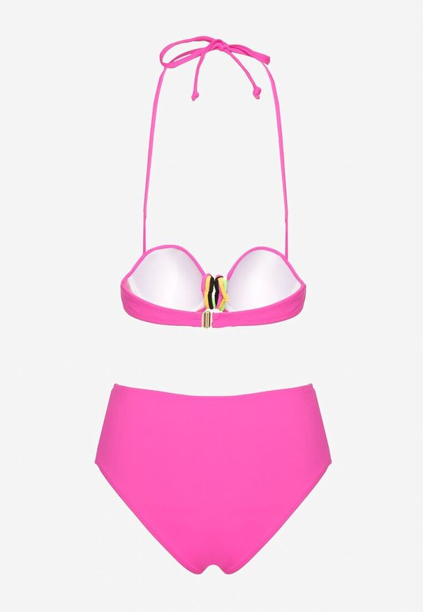 Born2be - Fuksjowe Bikini Biustonosz z Geometrycznym Wzorem Majtki Typu Figi Ulosalia. Kolor: różowy. Wzór: geometria