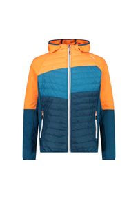 Hybrydowa kurtka z kapturem CMP. Typ kołnierza: kaptur. Kolor: niebieski, wielokolorowy, pomarańczowy. Materiał: puch. Sport: turystyka piesza, wspinaczka #1
