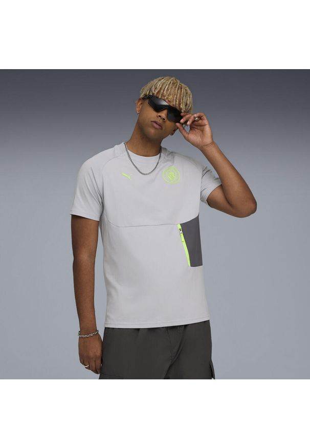 Puma - Męska koszulka Manchester City PUMATECH z kieszenią PUMA. Kolor: zielony, szary, wielokolorowy. Sport: bieganie