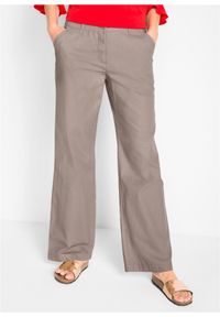 bonprix - Spodnie lniane Loose Fit z wygodnym paskiem. Kolor: brązowy. Materiał: len #1