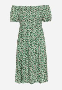 Born2be - Zielona Wiskozowa Sukienka Hiszpanka z Gumkami w Pasie Valdina. Okazja: na co dzień. Typ kołnierza: dekolt hiszpanka. Kolor: zielony. Materiał: wiskoza. Długość rękawa: krótki rękaw. Sezon: lato. Styl: casual, wakacyjny #7