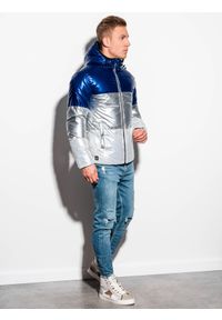 Ombre Clothing - Kurtka męska zimowa pikowana C459 - niebieska - XL. Kolor: niebieski. Materiał: poliester, nylon. Sezon: zima #12