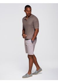 Ombre Clothing - Męska koszulka polo bez guzików z otwartym kołnierzykiem – popielata V4 OM-POSS-0160 - XXL. Typ kołnierza: polo. Kolor: szary. Materiał: dzianina, wiskoza, nylon, prążkowany, elastan. Styl: klasyczny, elegancki #3