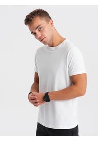 Ombre Clothing - T-shirt męski klasyczny bawełniany BASIC - biały V14 OM-TSBS-0146 - XXL. Kolor: biały. Materiał: bawełna. Styl: klasyczny #2