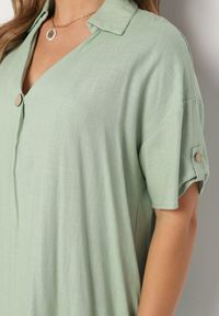 Born2be - Zielona Pudełkowa Sukienka z Bawełny z Podwijanymi Rękawami Carinea. Okazja: do pracy, na co dzień, na spotkanie biznesowe. Typ kołnierza: dekolt w serek. Kolor: zielony. Materiał: bawełna. Styl: klasyczny, casual, elegancki, biznesowy #3