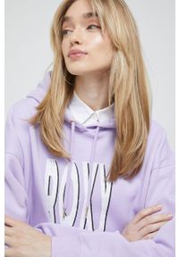 Roxy bluza damska kolor fioletowy z kapturem z nadrukiem. Typ kołnierza: kaptur. Kolor: fioletowy. Długość rękawa: długi rękaw. Długość: długie. Wzór: nadruk #5