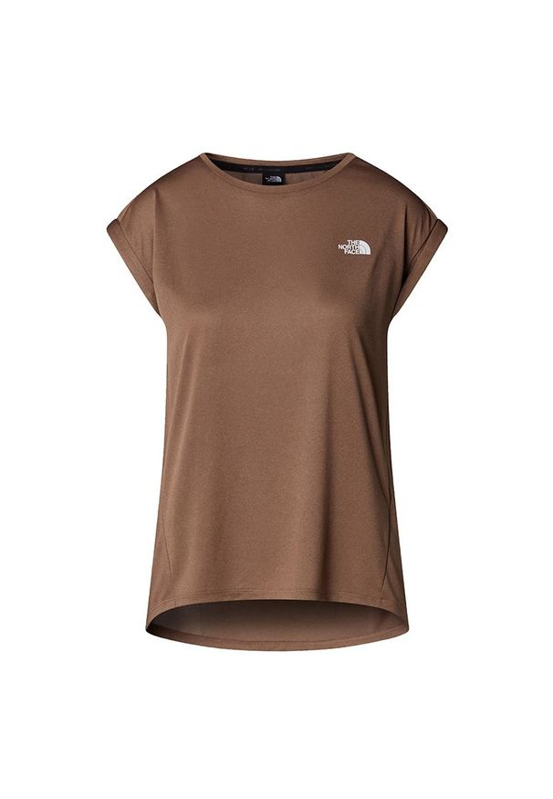 Koszulka damska The North Face Tanken 0A8BS21HX1 - brązowa. Kolor: brązowy. Materiał: poliester, tkanina. Długość rękawa: krótki rękaw. Długość: krótkie. Sport: fitness