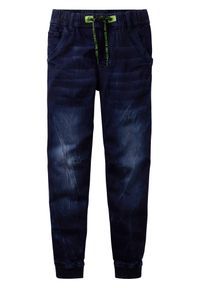 bonprix - Dżinsy dresowe mid waist z wygodnym paskiem o kroju regular fit. Kolor: niebieski #1