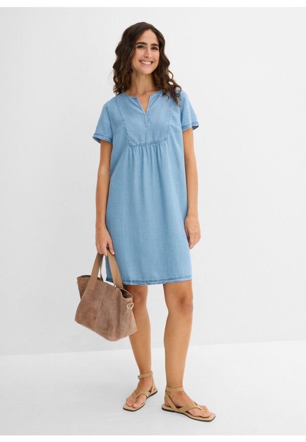 bonprix - Sukienka z lyocellu. Kolor: niebieski. Materiał: lyocell. Styl: elegancki