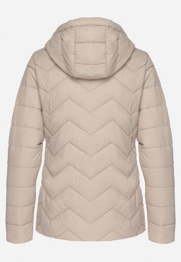 Born2be - Ciemnobeżowa Kurtka z Odpinanym Kapturem Pikowana Ariobia. Kolor: beżowy