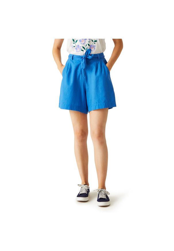 Regatta - Damskie spodenki Sabela II. Kolor: niebieski. Materiał: bawełna, len. Sport: turystyka piesza