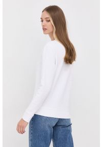 BOSS bluza bawełniana damska kolor biały z nadrukiem. Kolor: biały. Materiał: bawełna. Długość rękawa: długi rękaw. Długość: długie. Wzór: nadruk