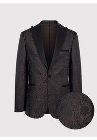 Pako Lorente - PAKO LORENTE – Brązowa żakardowa marynarka smokingowa. Okazja: na sylwestra, na studniówkę, na ślub cywilny, na wesele. Kolor: brązowy, czarny. Materiał: żakard #3