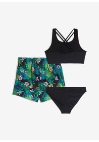 bonprix - Bikini + dolna część stroju (3 części). Kolor: czarny