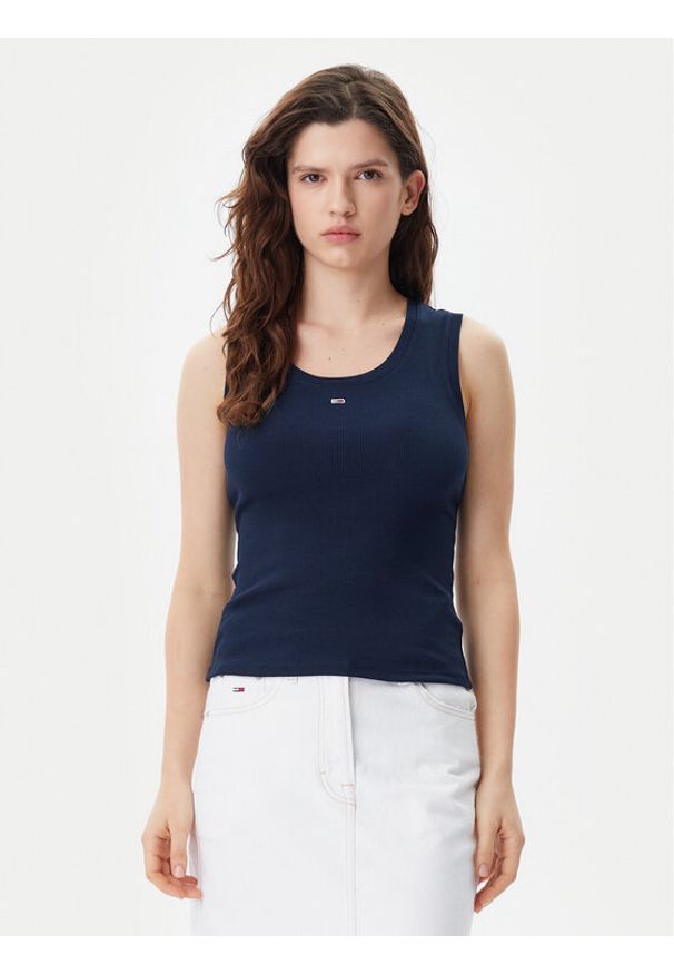 Tommy Jeans Top Essential DW0DW20673 Granatowy Slim Fit. Kolor: niebieski. Materiał: bawełna