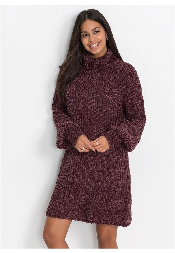 bonprix - Sukienka z dzianiny szenilowej z poliestru z recyklingu. Kolor: fioletowy. Materiał: dzianina, poliester