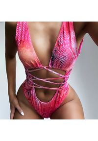 Intica - Jednoczęściowy strój kąpielowy z wycięciami na plażę i basen Rhonda. Kolor: różowy. Materiał: materiał #6