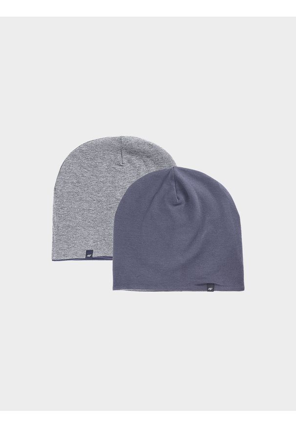 4f - Czapka beanie dwustronna chłopięca - szara/granatowa. Kolor: szary