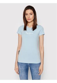 Pepe Jeans T-Shirt New Virgina PL505202 Niebieski Slim Fit. Kolor: niebieski. Materiał: bawełna