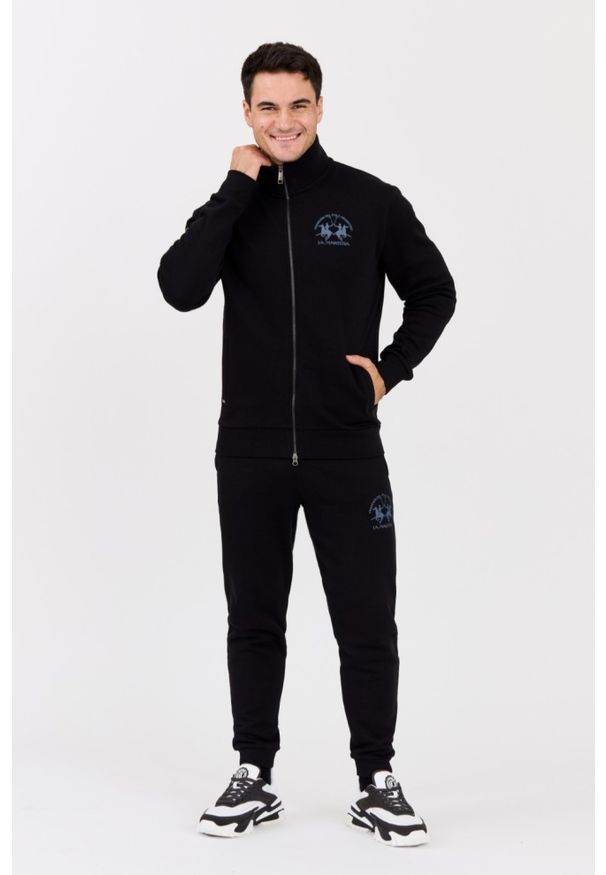 La Martina - LA MARTINA Czarna bluza męska ze stójką, Rozmiar 3XL. Typ kołnierza: kołnierzyk stójkowy. Kolor: czarny. Materiał: bawełna