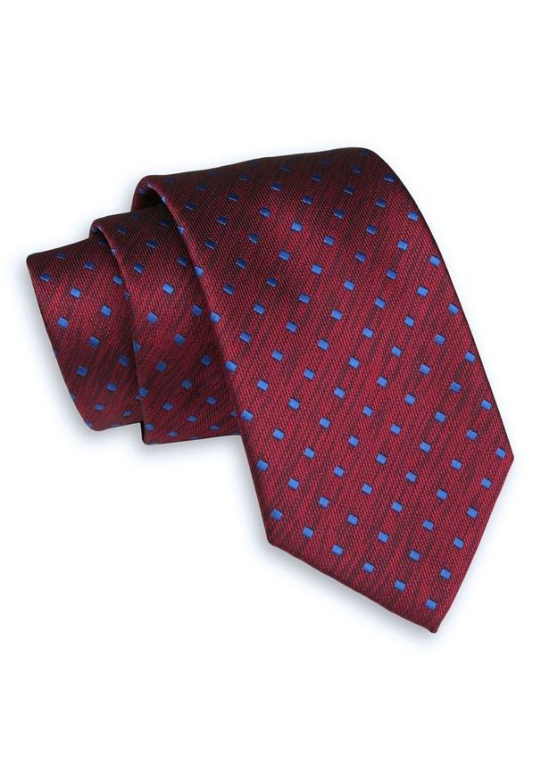 Bordowy Elegancki Klasyczny Krawat -Angelo di Monti- 7 cm, Męski, Szeroki, w Niebieskie Kwadraciki. Kolor: niebieski, wielokolorowy, czerwony. Styl: elegancki, klasyczny