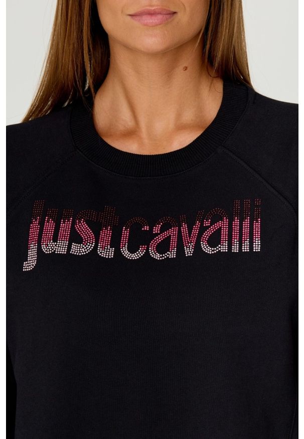 Just Cavalli - JUST CAVALLI Czarna damska bluza R LOGO CRYSTAL, Rozmiar XS. Kolor: czarny. Długość: długie