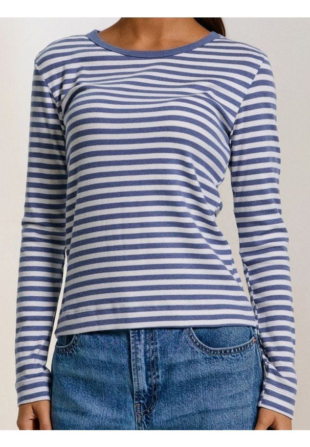 Sinsay - Koszulka w paski z długimi rękawami - niebieski. Kolor: niebieski. Długość rękawa: długi rękaw. Długość: długie. Wzór: paski