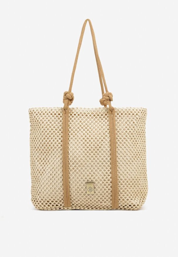 Born2be - Beżowa Pleciona Torebka Shopperka Revine. Kolor: beżowy. Styl: casual