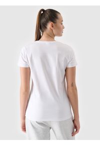 4f - T-shirt slim z nadrukiem damski - biały. Okazja: na co dzień. Kolor: biały. Materiał: bawełna, dzianina, jersey. Wzór: nadruk. Styl: casual, klasyczny, sportowy #2