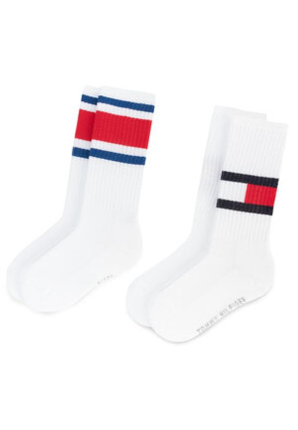 TOMMY HILFIGER - Zestaw 2 par wysokich skarpet unisex Tommy Hilfiger - 394020001 White 300. Kolor: biały. Materiał: elastan, poliamid, materiał, bawełna