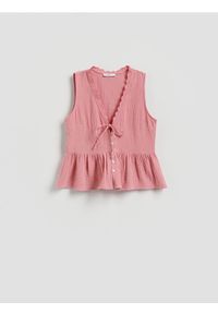 Reserved - Muślinowa bluzka - koralowy. Kolor: pomarańczowy. Materiał: bawełna, tkanina