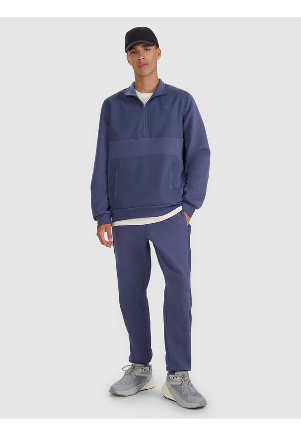 4f - 4F Bluza dresowa nierozpinana bez kaptura męska - granatowa M. Okazja: na co dzień. Typ kołnierza: bez kaptura. Kolor: niebieski. Materiał: dresówka. Styl: casual
