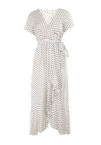 Born2be - Biała Sukienka Echosia. Kolor: biały. Materiał: materiał. Długość rękawa: krótki rękaw. Wzór: kropki. Typ sukienki: kopertowe. Długość: maxi #4