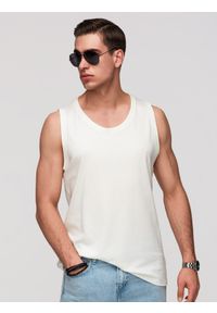 Ombre Clothing - Męska bawełniana koszulka tank top BASIC – biała V1 - Rozmiar: XL. Okazja: na co dzień. Kolor: biały. Materiał: bawełna. Długość rękawa: na ramiączkach. Wzór: aplikacja, jednolity. Sezon: lato. Styl: wakacyjny, casual