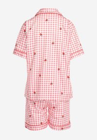 Renee - Różowo-Biały Komplet Piżamowy Koszula na Guziki i Szorty o Luźnym Fasonie w Kratę Anseli. Kolor: różowy. Wzór: kratka