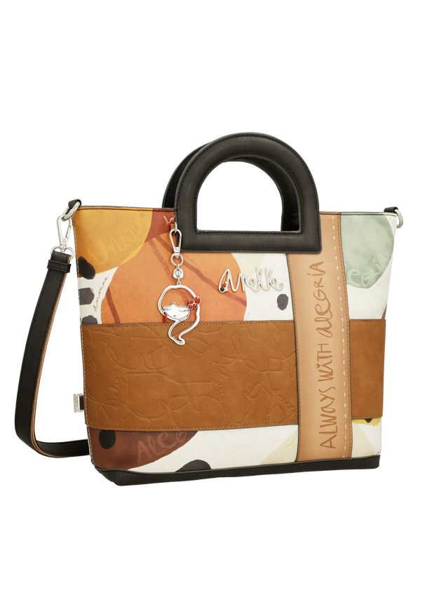 Pomarańczowa Shopperka Anekke Elegancka Torebka Damska. Kolor: pomarańczowy. Wzór: aplikacja, napisy. Dodatki: z breloczkiem. Materiał: z tłoczeniem. Styl: elegancki. Rodzaj torebki: na ramię