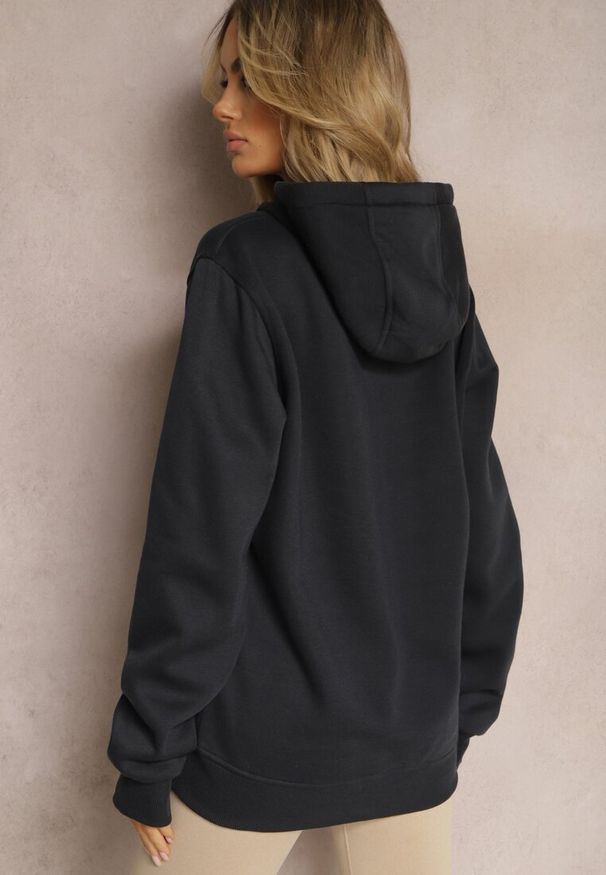 Renee - Granatowa Klasyczna Bluza z Kapturem ze Ściągaczem Mozartia. Okazja: na co dzień. Typ kołnierza: kaptur. Kolor: niebieski. Materiał: jeans. Styl: klasyczny