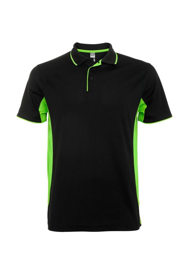 ROLY - Sportowa Koszulka Polo Z Krótkim Rękawem Dla Dorosłych Unisex Montmelo. Typ kołnierza: polo. Kolor: czarny, zielony, wielokolorowy. Długość rękawa: krótki rękaw. Długość: krótkie. Styl: sportowy