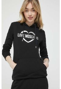 Love Moschino bluza damska kolor czarny z kapturem z nadrukiem. Okazja: na co dzień. Typ kołnierza: kaptur. Kolor: czarny. Wzór: nadruk. Styl: casual #1