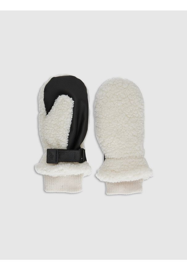 4f - 4F Rękawiczki z jednym palcem dziecięce - beżowe L/XL. Kolor: beżowy. Materiał: syntetyk, materiał. Sezon: zima. Styl: casual, elegancki